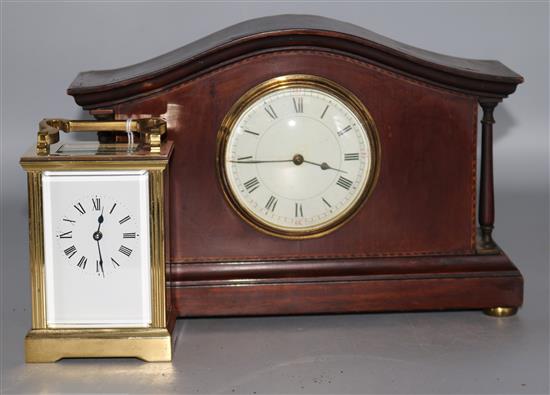 A French carriage clock and a mahogany cased mantel clock